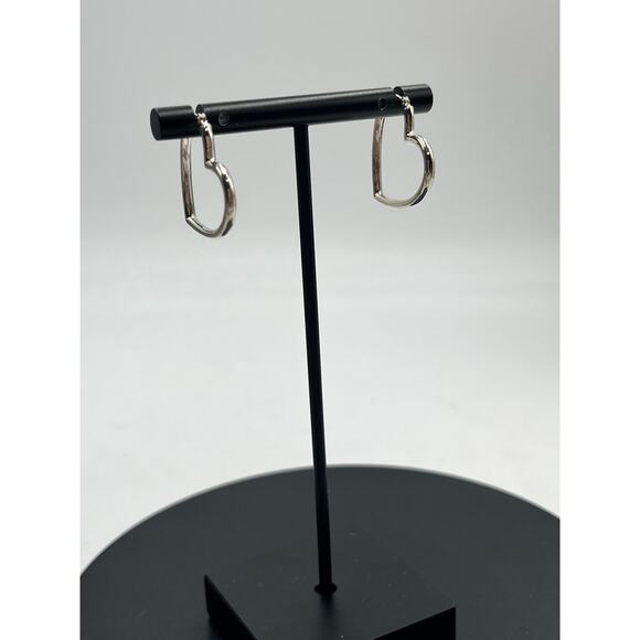 JCM 925 Sterling Silver Heart Hoop Dangle Earrings 1” - Picture 2 of 7